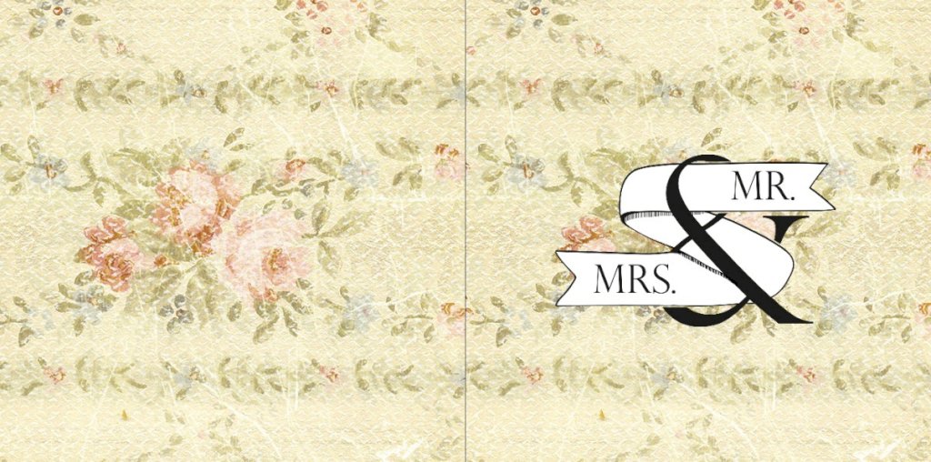 Trouwkaart met MR & MS op bloemen ondergrond