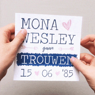 Dolle Doordaaier trouwkaart met typografie