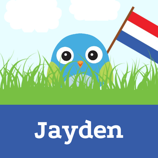 Blauw vogeltje met Nederlandse vlag